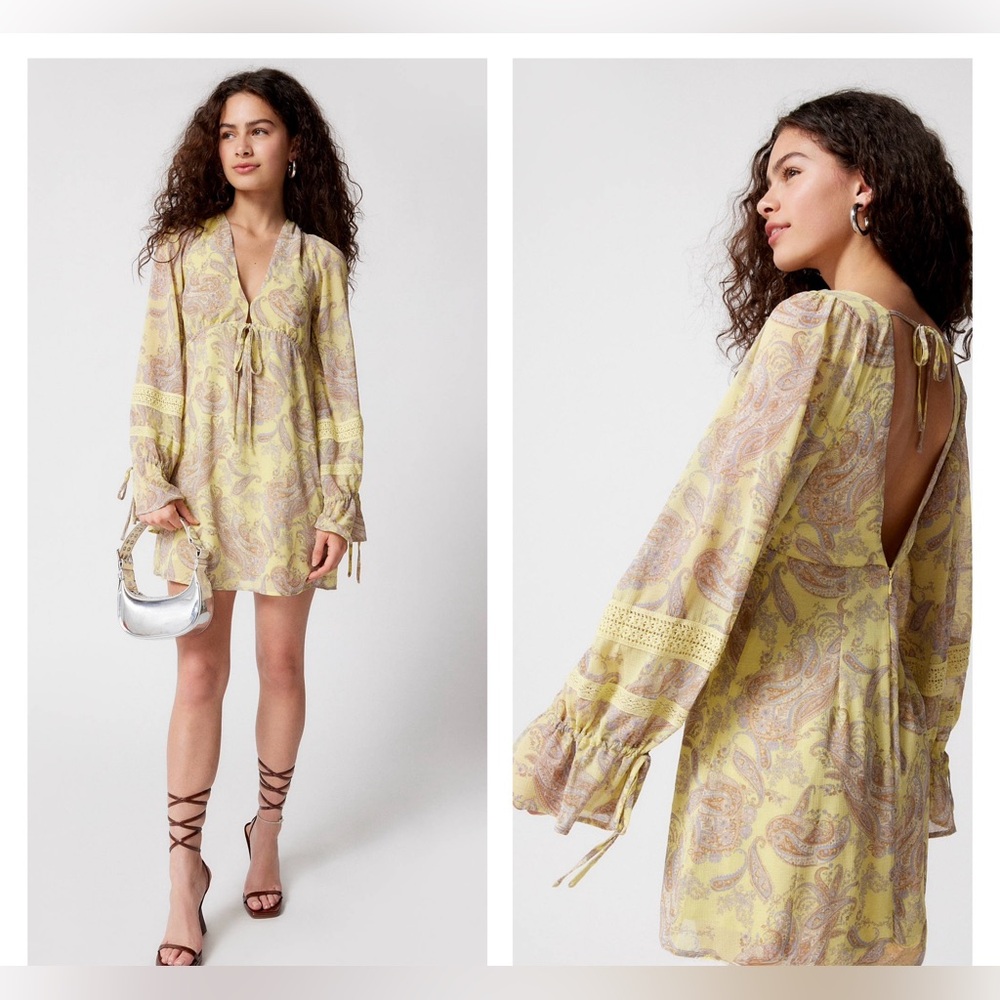 UO Charlene Printed Long Sleeve Mini Dress
